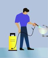 janitor cleaning public bathroom vector illustration, public bathroom cleaning service worker, Janitor man cleaning sink
