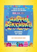 Happy Birthday greeting text in graffiti style. Colorful street art theme illustration, Social media design, greeting, poster with vibrant color for wall art and background vector