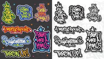 A set of colorful or vibrant graffiti art stickers. Street art theme, urban style for T-shirt design, graffiti design for wallpaper, wall art or print art designs. vector