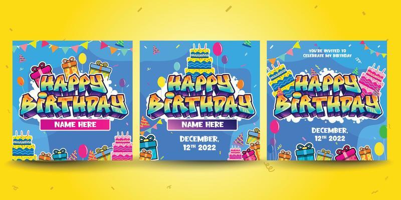 Happy Birthday greeting text in graffiti style. Colorful street art theme illustration, Social media design, greeting, poster with vibrant color for wall art and background