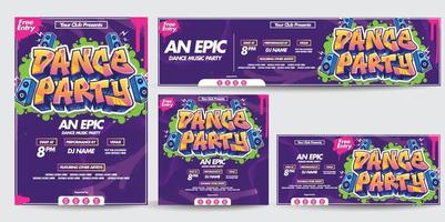A set of social media designs, posters, flyers, banners, and invitation templates in Graffiti Style. Colorful Music Party , New Year Party, Dance Party Design vector