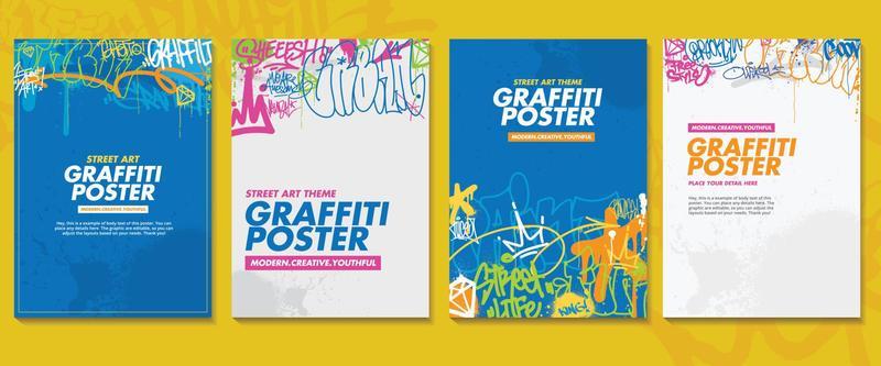 Modern graffiti art poster or flyer design with colorful tags, throw up. Hand-drawn abstract graffiti illustration vector in street art theme
