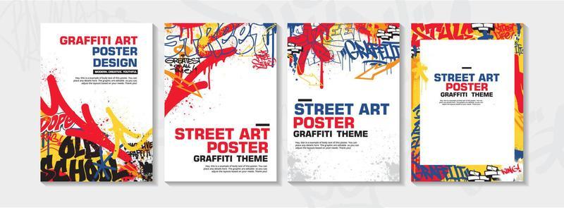 Modern graffiti art poster or flyer design with colorful tags, throw up. Hand-drawn abstract graffiti illustration vector in street art theme