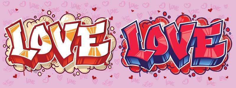 Love word in a graffiti style. Decorative love letters in street art  urban theme for wall art, greeting cards, and multi purposes. Vibrant and colorful design
