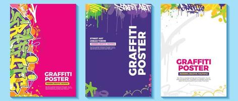 Modern graffiti art poster or flyer design with colorful tags, throw up. Hand-drawn abstract graffiti illustration vector in street art theme