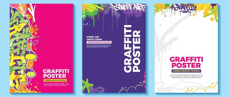 Modern graffiti art poster or flyer design with colorful tags, throw up. Hand-drawn abstract graffiti illustration vector in street art theme