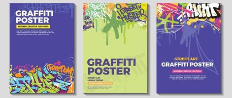 Modern graffiti art poster or flyer design with colorful tags, throw up. Hand-drawn abstract graffiti illustration vector in street art theme