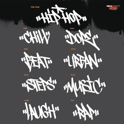 A set of various words in a street art graffiti theme.