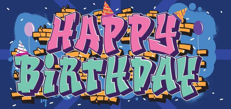 Happy Birthday greeting text in graffiti style. Colorful street art theme illustration, Social media design, greeting, poster with vibrant color for wall art and background