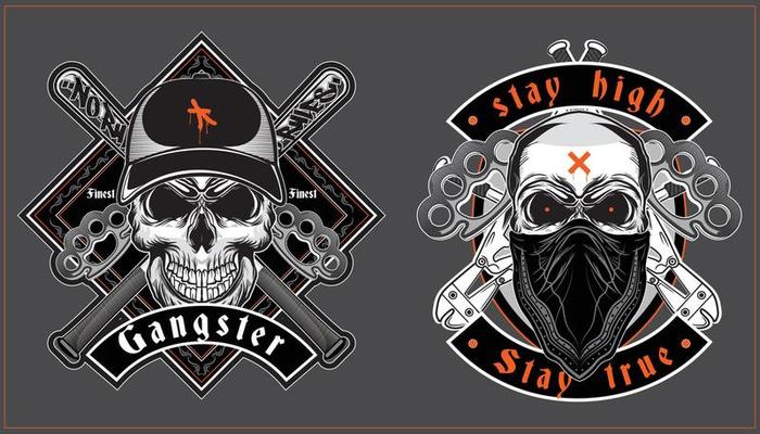 A set of graffiti artwork. Skull badass illustration. Ghetto style and graffiti urban street art theme