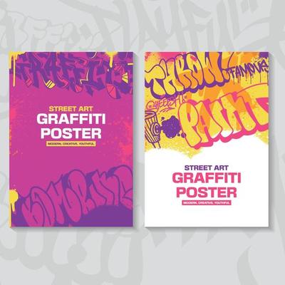 Modern graffiti art poster or flyer design with colorful tags, throw up. Hand-drawn abstract graffiti illustration vector in street art theme