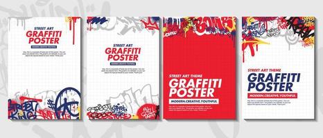 Modern graffiti art poster or flyer design with colorful tags, throw up. Hand-drawn abstract graffiti illustration vector in street art theme