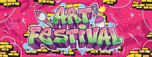 Art Festival text in colorful graffiti text background. Wall art design for poster, backdrop. Bright graffiti art style in multi purpose vector