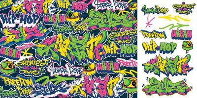 A set of colorful or vibrant graffiti art stickers. Street art theme, urban style for T-shirt design, graffiti design for wallpaper, wall art or print art designs. vector