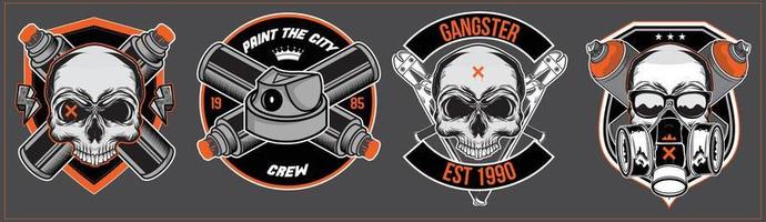 A set of graffiti artwork. Skull badass illustration. Ghetto style and graffiti urban street art theme vector