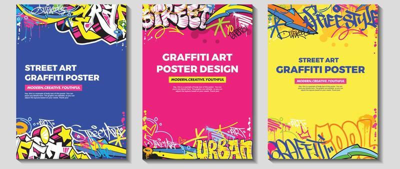 Modern graffiti art poster or flyer design with colorful tags, throw up. Hand-drawn abstract graffiti illustration vector in street art theme