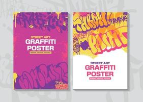 diseño moderno de afiches o volantes de graffiti con etiquetas coloridas, vomitar. vector de ilustración de graffiti abstracto dibujado a mano en tema de arte callejero