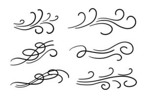 hand drawn wind doodle set, vector illustration.