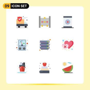 Mobile Interface Flat Color Set of 9 Pictograms of files cloud iphone voltmeter ampere Editable Vector Design Elements