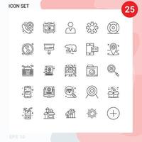 User Interface Pack of 25 Basic Lines of ux help man essential gear Editable Vector Design Elements