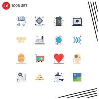 Mobile Interface Flat Color Set of 16 Pictograms of video marketing can laptop tank Editable Pack of Creative Vector Design Elements