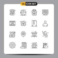 Group of 16 Outlines Signs and Symbols for server computer light web flower Editable Vector Design Elements