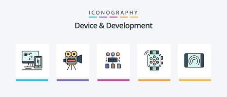 el dispositivo y la línea de desarrollo llenaron el paquete de 5 íconos, incluido el ruidoso. la red. móvil . hardware. móvil. diseño de iconos creativos vector