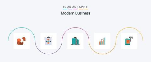 Modern Business Flat 5 Icon Pack Including office. buildings. diagram. architecture. workflow vector