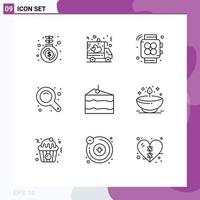 Group of 9 Outlines Signs and Symbols for eat cheese handwatch zoom tool zoom in Editable Vector Design Elements