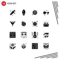 Pack of 16 Modern Solid Glyphs Signs and Symbols for Web Print Media such as map love marketing seo wings lab Editable Vector Design Elements