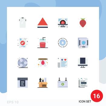 Paquete de 16 colores planos de interfaz de usuario de signos y símbolos modernos de la escuela un sitio web un paquete editable de frutas de elementos creativos de diseño de vectores