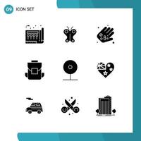 Pictogram Set of 9 Simple Solid Glyphs of camera bag nature multimedia pills Editable Vector Design Elements