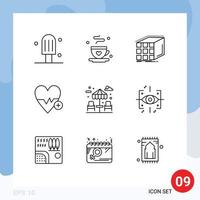 Stock Vector Icon Pack of 9 Line Signs and Symbols for water plus aggregation beat medical Editable Vector Design Elements