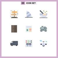 9 Thematic Vector Flat Colors and Editable Symbols of money wardrobe boiling home appliances furniture Editable Vector Design Elements