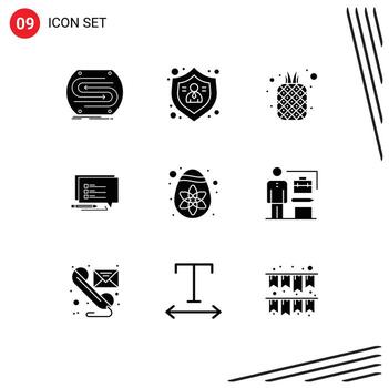 Pictogram Set of 9 Simple Solid Glyphs of write sms user chat natural Editable Vector Design Elements