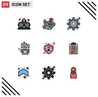 9 User Interface Filledline Flat Color Pack of modern Signs and Symbols of clipboard safety gear employee hand Editable Vector Design Elements