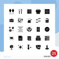 Group of 25 Modern Solid Glyphs Set for travel pills photo medicine easter Editable Vector Design Elements