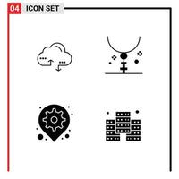 Pack of 4 creative Solid Glyphs of cloud gear data halloween map Editable Vector Design Elements