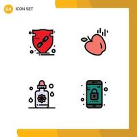 4 iconos creativos signos y símbolos modernos de tratamiento de confianza protegen la aplicación de alimentos elementos de diseño vectorial editables vector