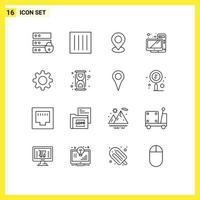 Mobile Interface Outline Set of 16 Pictograms of cog hardware laundry desktop pin Editable Vector Design Elements