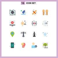 Group of 16 Flat Colors Signs and Symbols for computer shower back to school cleaning bath Editable Pack of Creative Vector Design Elements