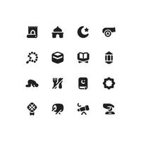 Cute simple Ramadan solid glyph icon set with Islam and Muslim related icons vector