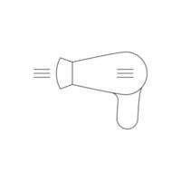 icono de secador de pelo, secador de pelo con aire soplado, aparato de uso, símbolo web de línea delgada sobre fondo blanco vector