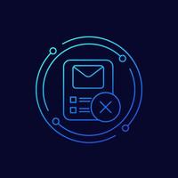 Delete mail message, email line icon for web vector