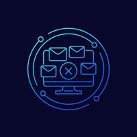 Delete mail messages, emails line icon for web vector