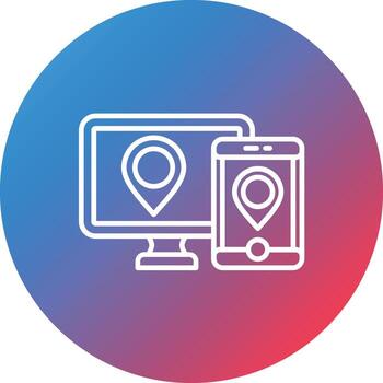 icono de fondo de círculo degradado de línea de marketing de múltiples pantallas vector