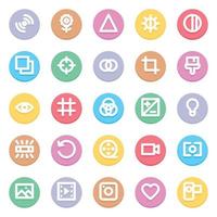 Circle color outline icons for Camera. vector