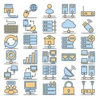 Filled outline icons for networking and communication. vector