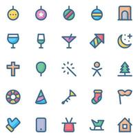 Filled color outline icons for christmas. vector