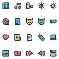 Filled color outline icons for Media. vector